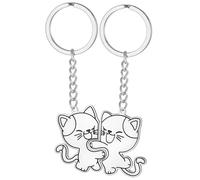 EUEAVAN Porte-clés amitié chat BBF BFF Meilleure amie Kitty Porte-clés assortis pour couples Bijoux à motifs mignons Cadeau longue distance 2 pièces (argent)