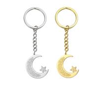 EUEAVAN Porte-clés islamique Ayatul Kursi Porte-clés musulman Croissant de lune et étoile calligraphie arabe Amulette Allah Bijoux (argent+or)