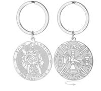 EUEAVAN Porte-clés Saint Florian pour hommes Patron Médaille double face Saint Pompier Amulette religieuse Cadeau catholique Accessoires pour pompiers (argent)