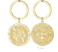 EUEAVAN Porte-clés Saint Florian pour hommes Patron Médaille double face Saint Pompier Amulette religieuse Cadeau catholique Accessoires pour pompiers (or)