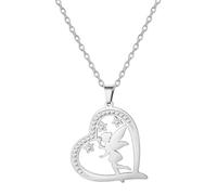 EUEAVAN Princesse Wendy Collier Fée Clochette Pixie Elfe Danseuse Magique Ballet Cœur Zircon Pendentif Ailes d'ange Bijoux Citation de Conte de Fées Cadeau pour Femme, Medium, Acier inoxydable, Pas de