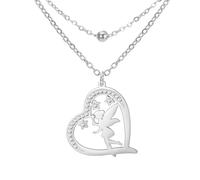 EUEAVAN Princesse Wendy Tinkerbell Collier Pixie Elfe Danseuse Magique Ballet Cœur Zircone Pendentif Ailes d'Ange Bijoux Citation de Conte de Fées Cadeau pour Femmes, Medium, Acier inoxydable, Pas de