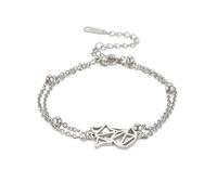 EUEAVAN Renard Bracelet à breloques superposées Renard à neuf queues Creative Double Layer Cute Personalized Bangle Jewelry Girl Woman Lover (Argent)