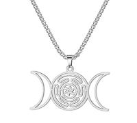 EUEAVAN Roue de Hécate Symbole Collier Hécate Pendentif VikingTriple Déesse Wiccan Roue Amulette Païen Bijoux Wiccan Cadeaux pour Hommes Femmes (Roue d'Hécate lune argent)
