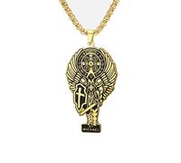 EUEAVAN Sceau du 7e archange Michel Collier pour homme Saint Michel Saint Benoît Médaille Catholique Chrétien Talisman Religion Bijoux Cadeaux païens (Chaîne maille forçat, Or)