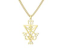 EUEAVAN Signe de Lucifer Collier Trident Léviathan Croix Sceau de Satan Occulte Satanique Baphomet Talisman Gothique Religieux Église Bijoux Wiccan Païen Cadeau pour femmes hommes (Or)