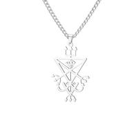 EUEAVAN Signe de Lucifer Collier Trident Léviathan Croix Sceau de Satan Occulte Satanique Baphomet Talisman Gothique Religieux Église Bijoux Wiccan Païen Cadeau pour femmes hommes (Argent)