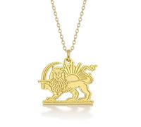 EUEAVAN Soleil de Lion iranien et collier couronne Perse Iran pendentif drapeau Héritage fierté patrie vieux persan bijoux série Souvenir Badge cadeaux (A-or)