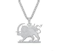 EUEAVAN Soleil de Lion iranien et collier couronne Perse Iran pendentif drapeau Héritage fierté patrie vieux persan bijoux série Souvenir Badge cadeaux (B-argent)