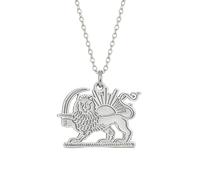 EUEAVAN Soleil de Lion iranien et collier couronne Perse Iran pendentif drapeau Héritage fierté patrie vieux persan bijoux série Souvenir Badge cadeaux (A-argent)