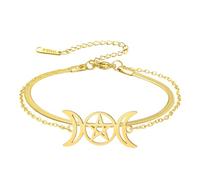EUEAVAN Triple lune déesse pentagramme Star Bracelet amulette pentagramme Religion Bracelet acier inoxydable bijoux symbole sorcellerie cadeaux pour femmes filles