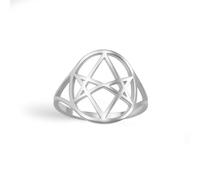 EUEAVAN Unicursal Bague avec symbole hexagonal à 6 branches Bague étoile occulte Satanique Étoile de David Talisman Bijoux religieux Cadeau pour femmes hommes, Acier inoxydable, Aucune pierre