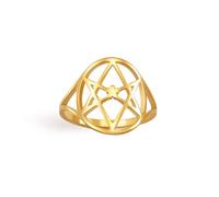 EUEAVAN Unicursal Bague avec symbole hexagonal à 6 branches Bague étoile occulte Satanique Étoile de David Talisman Bijoux religieux Cadeau pour femmes hommes, Acier inoxydable, Aucune pierre