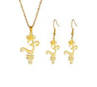 EUEAVAN Yoga Lotus Aum Om Ohm Sanskrit Symbols Collier Boucles d'oreilles pour femmes Yoga Pendentif Symboles Respiration Amulette Bijoux spirituels Cadeau pour les amateurs de Yoga (om gold set)