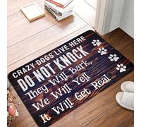 EUEKQOIB Paillasson antidérapant avec Inscription « Drôles de Chiens Fous Vivant Ici » : ne frappez Pas. de Bain Cuisine Garage.