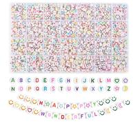 EUES Lot de 2000 perles colorées avec lettres de l'alphabet pour bracelets - 7 mm - Perles rondes avec lettres de l'alphabet pour bracelet, bandeau, bijoux, bricolage