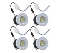 eufeifeiegds Lot de 4 spots LED encastrables 12 V/24 V 30 mm COB 3 W avec alimentation for armoire, salle bain, miroir(Warm White 3000K,WHITE SHELL_INPUT DC 12-24V)