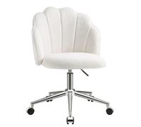 Eufurnibi Chaise Coiffeuse Chambre, Chaise Pivotante à Roulette pour Fille, Siege de Bureau Confortable, Montage Facile, Beige/Blanche