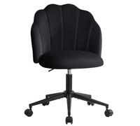 Eufurnibi Chaise de coiffeuse avec roulettes, Chaise en velours pour la chambre à coucher, Fauteuil pivotant pour la maison, Hauteur réglable et montage facile, Noir