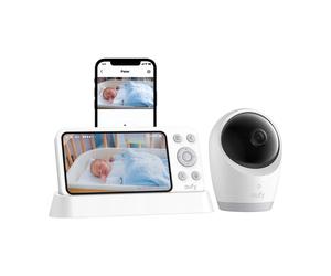 eufy Babyphone vidéo E21 avec caméra, 4K UHD, écran 5 pouces (720p), mode Wi-Fi hybride, contrôle via application et appareil, fonction panoramique/inclinable, zoom 8x, caméra portable avec batterie