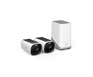 eufy Security eufyCam S330(eufyCam 3), Surveillance WiFi Extérieure sans Fil, Résolution 4K, Panneau Solaire Intégré, Vision Nocturne Couleur, Pas de Frais Mensuels, Nécessite HomeBase 3, Kit 2+1