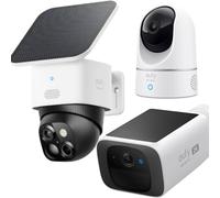 eufy Security Pack de Caméras de Surveillance Wi-Fi sans Fil - SoloCam S340 3K Solaire 360°, SoloCam S220 2K Solaire Extérieure et IndoorCam E220 2K Pan and Tilt Intérieure, sans Frais Mensuels, Compa
