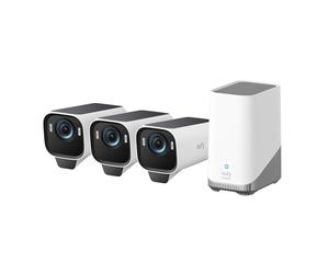 eufy Security S3 Pro 3+1 Kit, Caméra de surveillance sans fil WiFi 4K avec panneau solaire, Vision nocturne MaxColor, Reconnaissance faciale par IA, Stockage local, Aucun frais mensuel