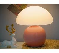 EUG-PRODUCTS Lampe de table LED à intensité variable pour salon, lampe de chevet, lampe de chevet champignon, petite veilleuse en verre et céramique (Rose)