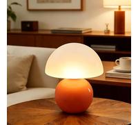 EUG-PRODUCTS Lampe de table LED à intensité variable pour salon, lampe de chevet, lampe de chevet champignon, base en céramique, petite veilleuse en verre (Orange)