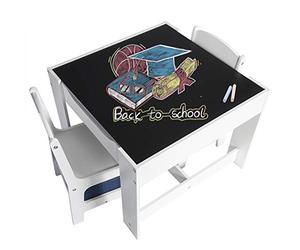 EUGAD 0001ETZY Ensemble de Meuble d'enfant 1 Table et 2 chaises avec tiroir de Rangement sous l'assise Gris + Blanc