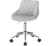 EUGAD 1 X Tabouret de Bureau à roulette - pivotant - réglable - Chaise de Bureau en Velours Gris Clair