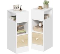 EUGAD 2 x Table de Nuit Étroite, 25x30x66cm, en Bois Composé, Blanc+Chêne