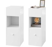 EUGAD 2x Table de Chevet Étroite,Meuble de Rangement Compacte,avec 2 Compartiments Ouverts et 1 Tiroir,25x30x66cm,Blanc 0179ZZ-2