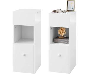 EUGAD 2x Table de Chevet Étroite,Meuble de Rangement Compacte,avec 2 Compartiments Ouverts et 1 Tiroir,25x30x66cm,Blanc 0179ZZ-2