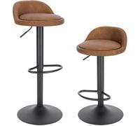 EUGAD Tabourets de Bar Lot de 2, Chaise de Bar en Similicuir, Pivotant, Hauteur Réglable, avec Dossier et Repose-Pieds, Hauteur du Siège 61-82cm, Brun, 0914BY-2