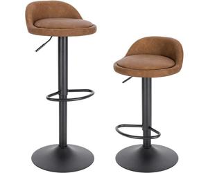EUGAD 2x Tabouret de Bar en Similicuir, Tabouret de Comptoir Hauteur Réglable 61-82cm, avec Dossier et Repose-Pieds,Brun