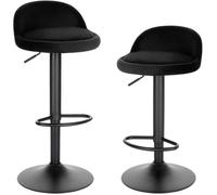 EUGAD 2x Tabouret de Bar en Velours, Tabouret de Comptoir Hauteur Réglable 61-82cm, avec Dossier et Repose-Pieds,Noir