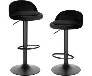 EUGAD 2x Tabouret de Bar en Velours, Tabouret de Comptoir Hauteur Réglable 61-82cm, avec Dossier et Repose-Pieds,Noir