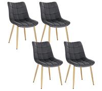 EUGAD 4 X Chaises de Salle à Manger Chaise de salon rembourrée en Velours avec Pieds en métal,Gris 0671BY-4