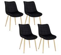 EUGAD 4 X Chaises de Salle à Manger Chaise de Salon rembourrée en Velours avec Pieds en métal,Noir 0670BY-4