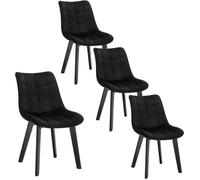 EUGAD 4x Chaises de Salle à Manger, Velours Assise Bois Pieds, pour Cuisine, Chambre, Salon, Noir 0656BY-4