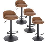 EUGAD Tabourets de Bar Lot de 4, Chaise de Bar en Similicuir, Pivotant, Hauteur Réglable, avec Dossier et Repose-Pieds, Hauteur du Siège 61-82cm, Brun 0914BY-4
