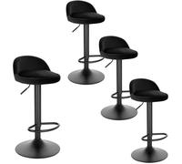 EUGAD 4x Tabouret de Bar en Velours, Tabouret de Comptoir Hauteur Réglable 61-82cm, avec Dossier et Repose-Pieds,Noir