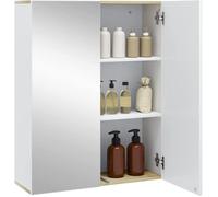 EUGAD Armoire de Salle de Bain avec Miroir, Meuble, Armoire Murale avec Étagères Réglables, Blanc et Chêne Clair 60x20x75cm (LxPxH)