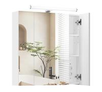 EUGAD Armoire de Salle de Bain avec Miroir, Éclairage LED et Multiprise, Meuble WC Suspendu, 3 Portes en Miroir, Étagères Réglables, 70x16x70cm, Blanc