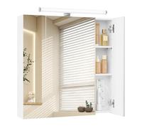 EUGAD Armoire de Salle de Bain avec Miroir, Éclairage LED et Multiprise, Meuble WC Suspendu 3 Portes Miroir, Étagères Réglables, 70x16x70cm, Blanc