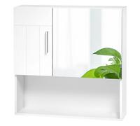EUGAD Armoire de salle de bain blanche avec miroir, 5 compartiments, 2 diviseurs réglables, 54x15x55cm, armoire de rangement murale, décoration de la maison WHITE