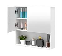 EUGAD Armoire Murale de Salle de Bain avec Miroir Meuble de Toilette Placard de Rangement avec Porte Étagère Réglable en MDF Blanc 54x15x55cm