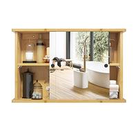 EUGAD Armoire Murale Miroir, Meuble de Toilette, Miroir Porte Coulissante, Étagère Réglable, en Bambou, 55x14x35,5cm