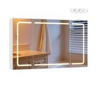 EUGAD Armoire Murale Salle de Bain, avec Miroir LED, Éclairage Tactile 3 Couleurs, Meuble WC Suspendu avec 3 Portes, Étagère Réglable, Crochets à Bijoux, Blanc, Moderne, 100x60x14,5cm